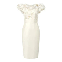 SaneShoppe - Summer Elegant Luxury Gown Evening Dress Women Clothes Sweet Floral Sheer Sexy Puff Sleeve Midi Party Birthday Vestidos Fiesta