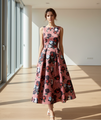 SaneShoppe - Summer Elegant Women's Banquet Evening Dress Slim Fit Style A - line Sleeveless Women's Flower Print Plus Size Dress