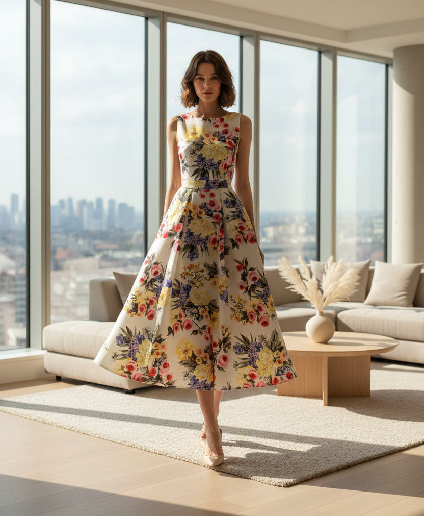 SaneShoppe - Summer Elegant Women's Banquet Evening Dress Slim Fit Style A - line Sleeveless Women's Flower Print Plus Size Dress