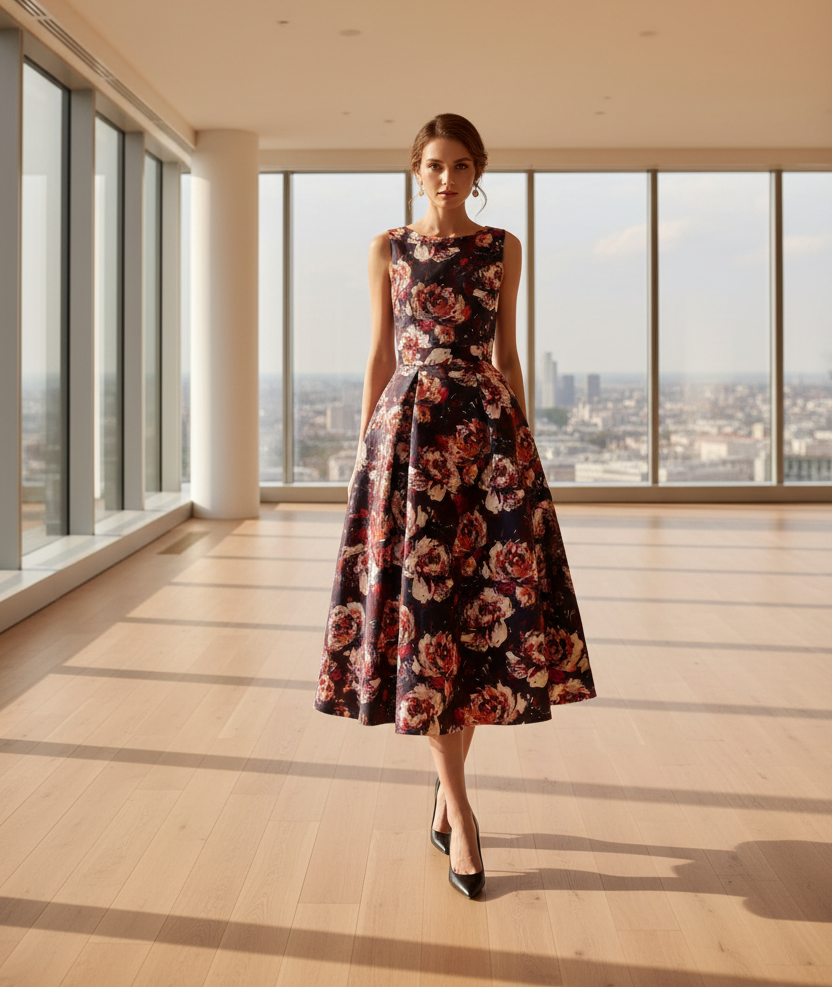 SaneShoppe - Summer Elegant Women's Banquet Evening Dress Slim Fit Style A - line Sleeveless Women's Flower Print Plus Size Dress