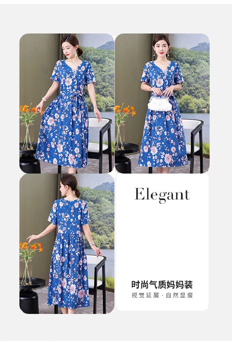 SaneShoppe-Vintage V-Neck Summer Dresses for Women - Casual Short Sleeve Sundresses