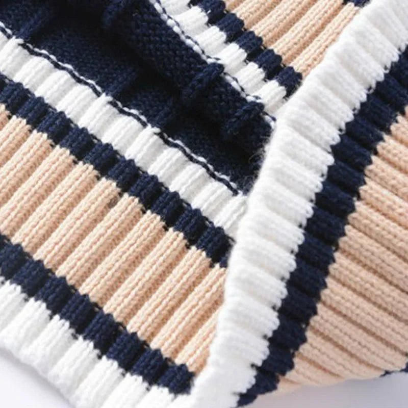 SaneShoppe - Sweater Vest Men Thicken V - neck Sleeveless Knitted Sweaters Vests Striped Retro Preppy - style Simple Chic Loose Casual All - match