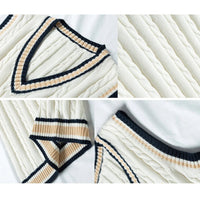 SaneShoppe - Sweater Vest Men Thicken V - neck Sleeveless Knitted Sweaters Vests Striped Retro Preppy - style Simple Chic Loose Casual All - match