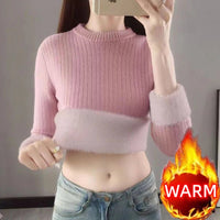 SaneShoppe-Elegant Velvet Lined Turtleneck Sweater Women Warm Winter Top
