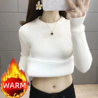 SaneShoppe-Elegant Velvet Lined Turtleneck Sweater Women Warm Winter Top