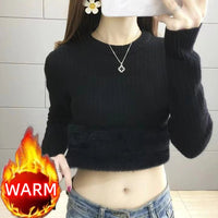 SaneShoppe-Elegant Velvet Lined Turtleneck Sweater Women Warm Winter Top