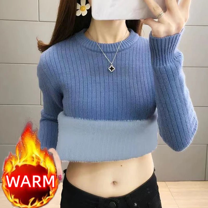 SaneShoppe-Elegant Velvet Lined Turtleneck Sweater Women Warm Winter Top