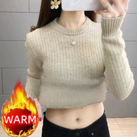 SaneShoppe-Elegant Velvet Lined Turtleneck Sweater Women Warm Winter Top