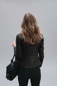 SaneShoppe-Vintage Women PU Leather Bomber Jacket Zipper Windbreaker Streetwear Y2K Blazer Fashion
