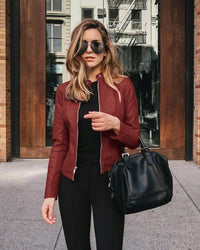 SaneShoppe-Vintage Women PU Leather Bomber Jacket Zipper Windbreaker Streetwear Y2K Blazer Fashion