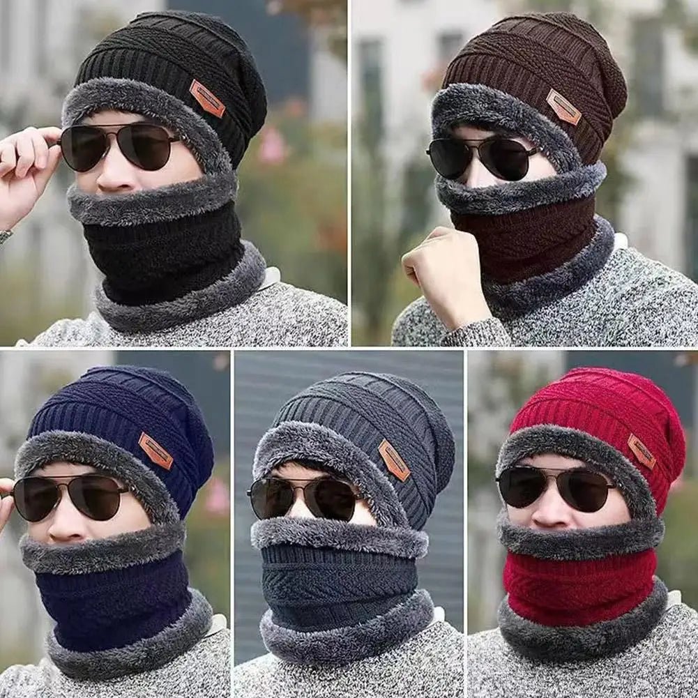 SaneShoppe - Winter Beanie Hat With Scrafs For Men Knitted Hat Winter Cap Beanie Women Thick Wool Neck Scarf Cap Balaclava Mask Bonnet Hats