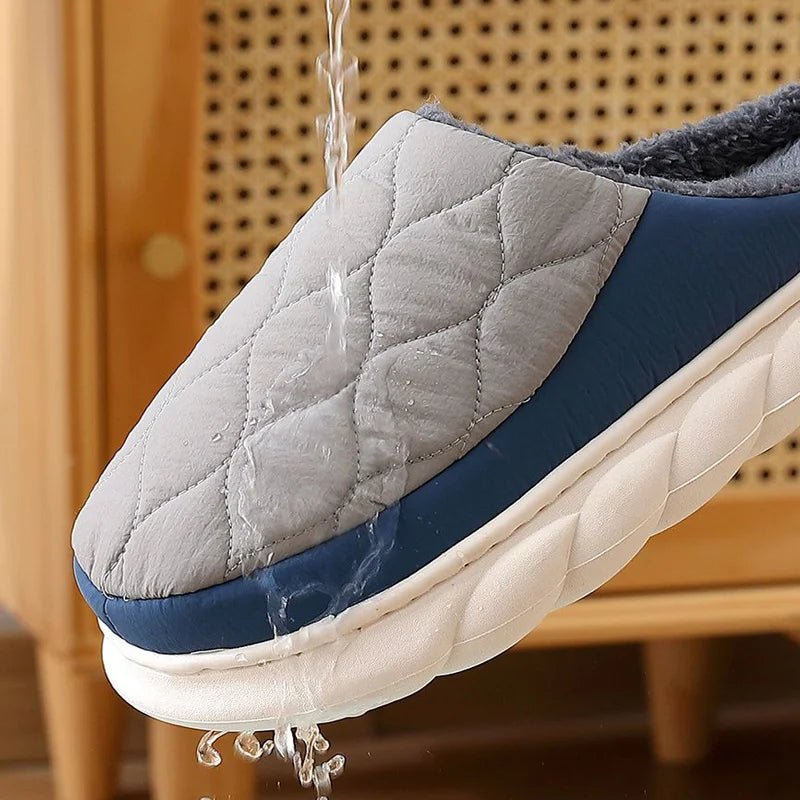 SaneShoppe - Winter Casual Men's Slippers Indoor Waterproof Home Shoes Fur Flat Warm Fashion Couples Bedroom Houseshoes Large size 48/49