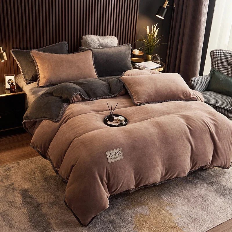 SaneShoppe - Winter Duvet Cover Thickened Fleece Warm Flannel Coral Double Sided Velvet Bedding Single Double Queen King Size Quilt Cover