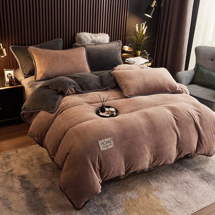 SaneShoppe - Winter Duvet Cover Thickened Fleece Warm Flannel Coral Double Sided Velvet Bedding Single Double Queen King Size Quilt Cover