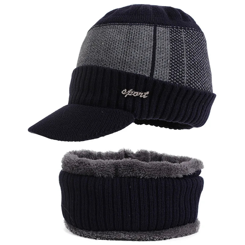 SaneShoppe - Winter Hats For Men Skullies Beanie Hat Winter Cap Men Women Wool Scarf Caps Set Balaclava Mask Gorras Bonnet Knitted Hat