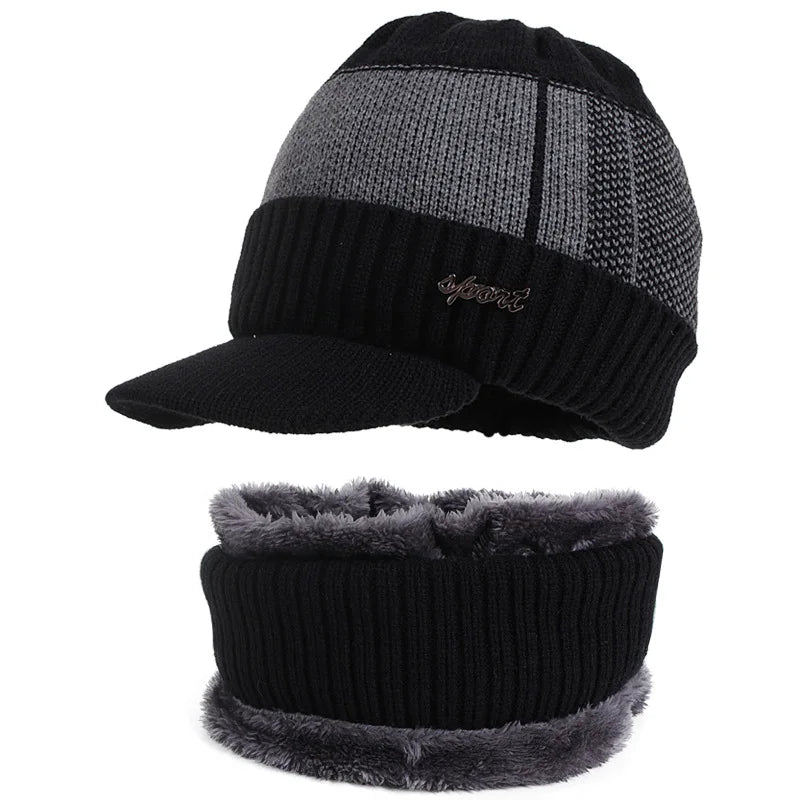SaneShoppe - Winter Hats For Men Skullies Beanie Hat Winter Cap Men Women Wool Scarf Caps Set Balaclava Mask Gorras Bonnet Knitted Hat