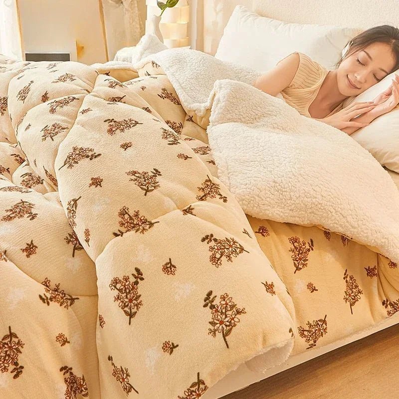SaneShoppe - Winter Lamb Wool Plush Dense Blanket Thick and Warm Double Plush Delicate Cotton Quilt Single and Double Dormitories Comforter