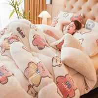 SaneShoppe - Winter Lamb Wool Plush Dense Blanket Thick and Warm Double Plush Delicate Cotton Quilt Single and Double Dormitories Comforter