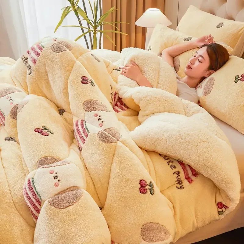 SaneShoppe - Winter Lamb Wool Plush Dense Blanket Thick and Warm Double Plush Delicate Cotton Quilt Single and Double Dormitories Comforter