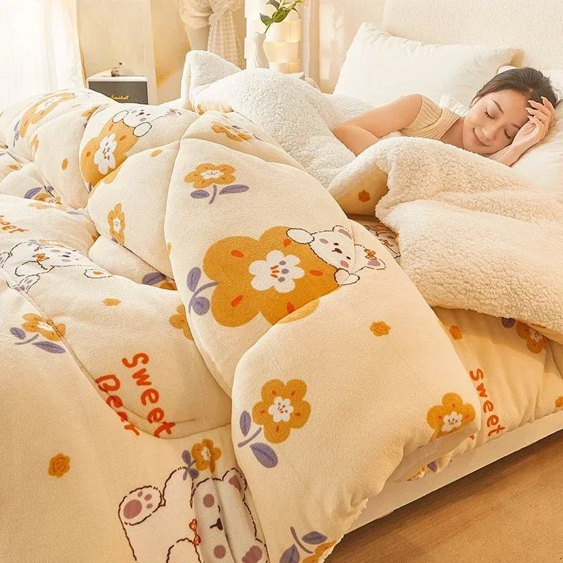 SaneShoppe - Winter Lamb Wool Plush Dense Blanket Thick and Warm Double Plush Delicate Cotton Quilt Single and Double Dormitories Comforter