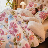 SaneShoppe - Winter Lamb Wool Plush Dense Blanket Thick and Warm Double Plush Delicate Cotton Quilt Single and Double Dormitories Comforter