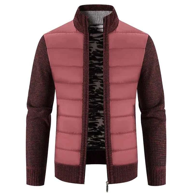 Men's Winter Fleece Cardigan - Warm Patchwork Knit Sweater Coat