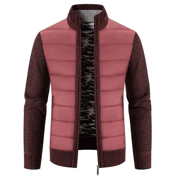 Men's Winter Fleece Cardigan - Warm Patchwork Knit Sweater Coat