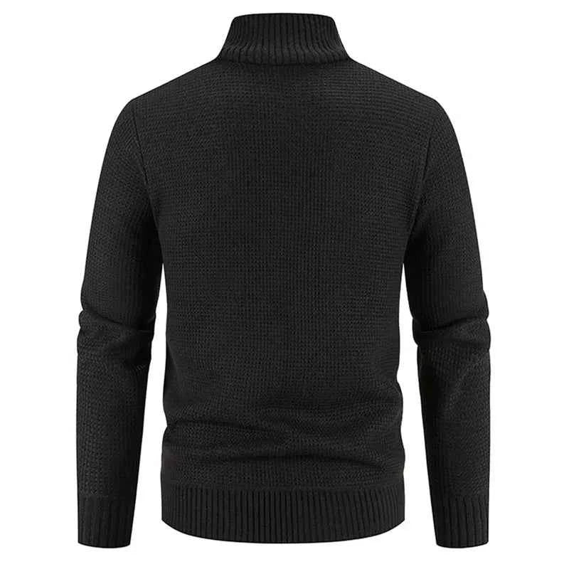 Men's Winter Fleece Cardigan - Warm Patchwork Knit Sweater Coat