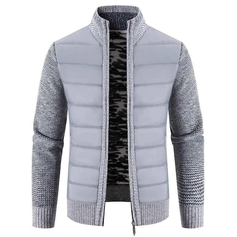 Men's Winter Fleece Cardigan - Warm Patchwork Knit Sweater Coat