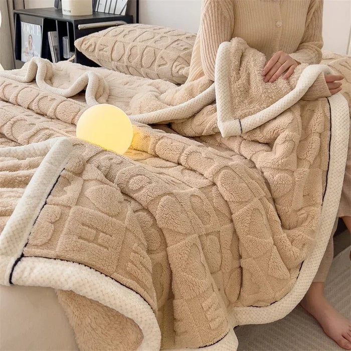 SaneShoppe - Winter Thick Lamb Fleece Blanket Solid Color Hibiscus Nap Blanket Coral Fleece Heart Shap Sofa Mat A Grade Cotton Bed Sheets