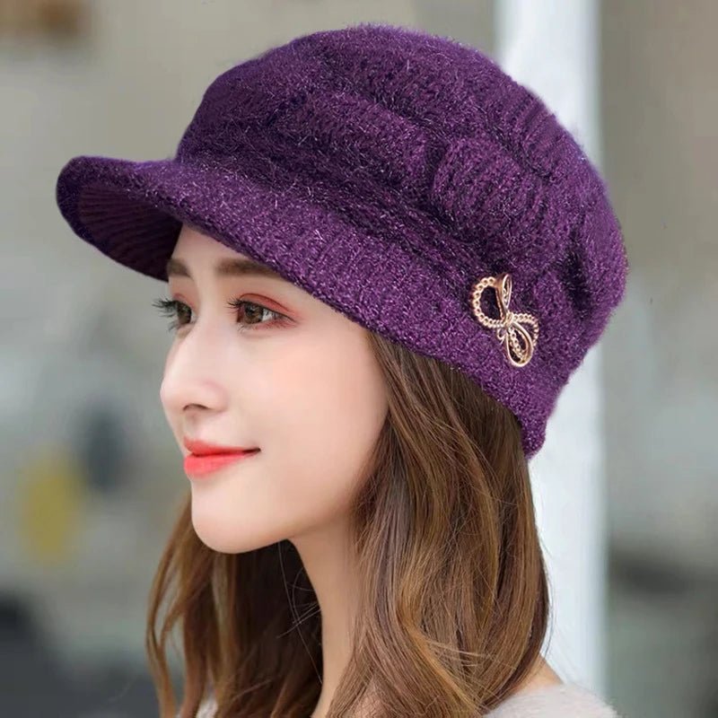 SaneShoppe - Winter Warm Hat Knitted Hat Casual Fashion Mom Cap Grandmother Hat Plush Thickened Fleece - Lined Warm Wool Christmas Gift