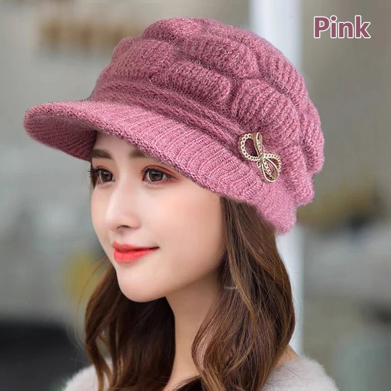 SaneShoppe - Winter Warm Hat Knitted Hat Casual Fashion Mom Cap Grandmother Hat Plush Thickened Fleece - Lined Warm Wool Christmas Gift