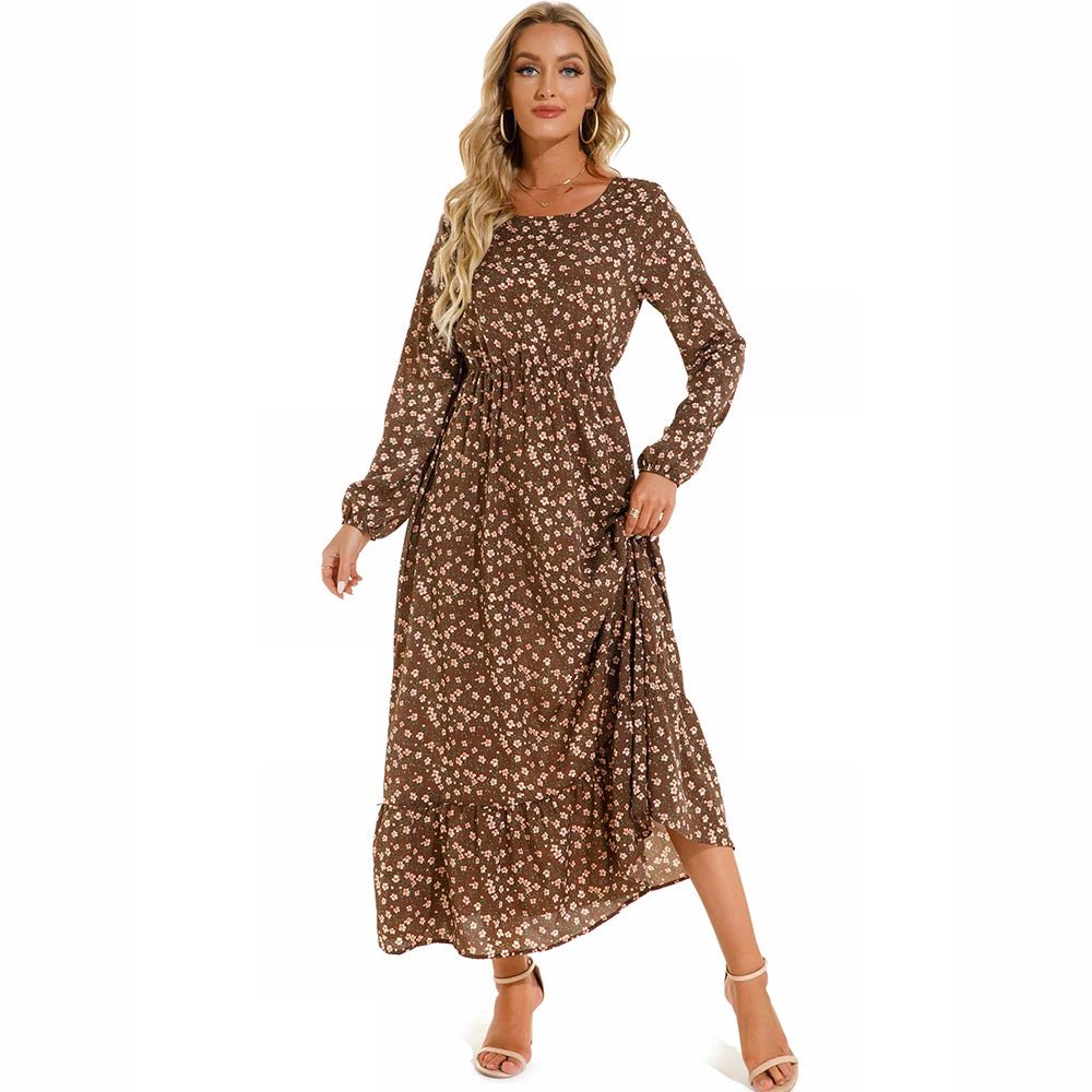 SaneShoppe - Women Maxi Dresses Sping Autumn Bohemian Casual Full Sleeve High Waist Beach Woman Chiffon Dresses Floral Vestidoes Long Dress