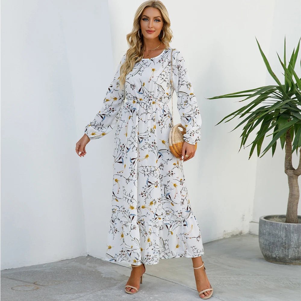 SaneShoppe - Women Maxi Dresses Sping Autumn Bohemian Casual Full Sleeve High Waist Beach Woman Chiffon Dresses Floral Vestidoes Long Dress