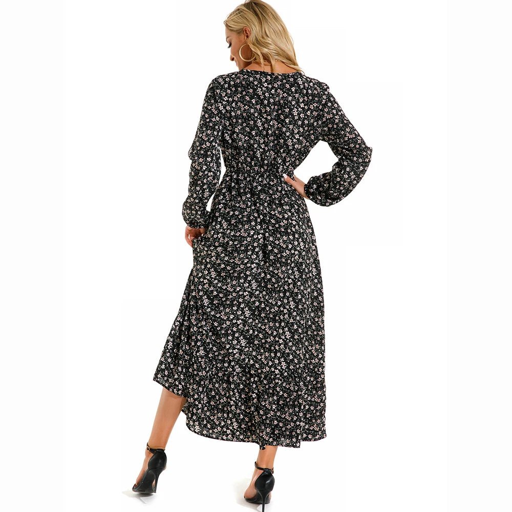 SaneShoppe - Women Maxi Dresses Sping Autumn Bohemian Casual Full Sleeve High Waist Beach Woman Chiffon Dresses Floral Vestidoes Long Dress