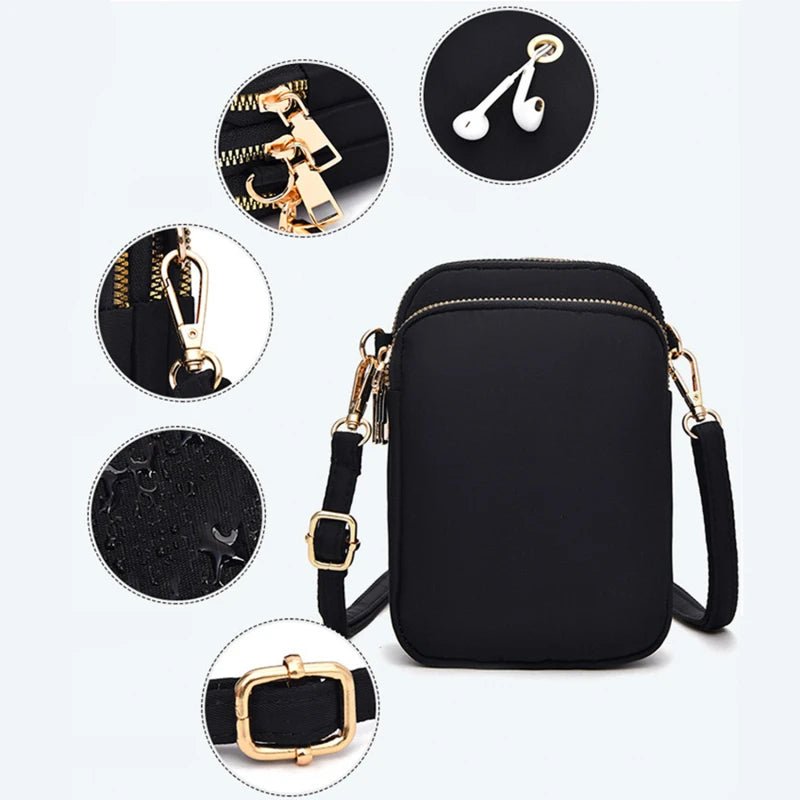 SaneShoppe-Black Mini Crossbody Bag for Women - Multifunctional Phone Purse with Zipper