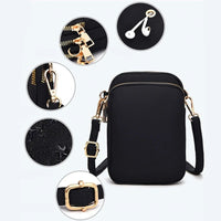 SaneShoppe-Black Mini Crossbody Bag for Women - Multifunctional Phone Purse with Zipper