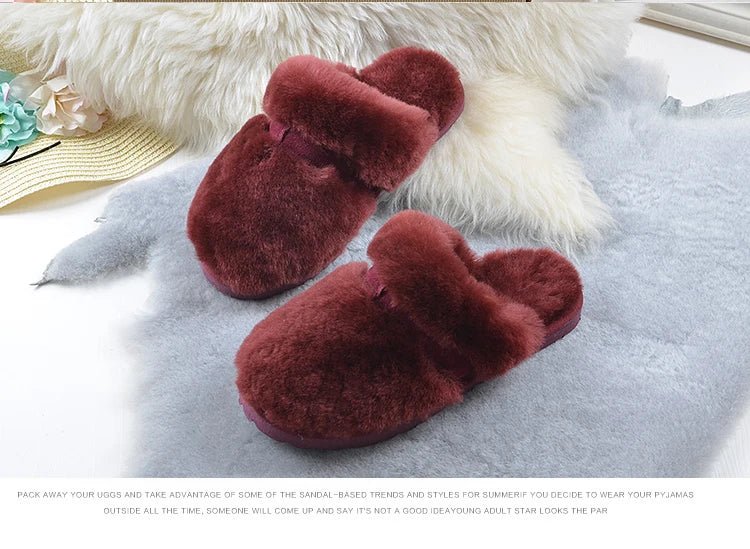 SaneShoppe-Cozy Sheepskin Winter Slippers for Women - Indoor Fur Wool Slip-Ons