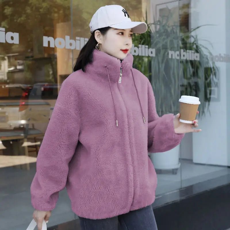 SaneShoppe-Winter Women's Plush Fleece Coat with Stand Collar, Casual Zipper Closure Long Sleeve Overcoat