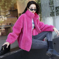 SaneShoppe-Winter Women's Plush Fleece Coat with Stand Collar, Casual Zipper Closure Long Sleeve Overcoat