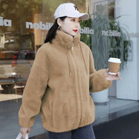 SaneShoppe-Winter Women's Plush Fleece Coat with Stand Collar, Casual Zipper Closure Long Sleeve Overcoat