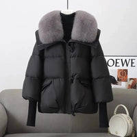 SaneShoppe-2025 New Women Winter Down Cotton Parka Coat with Larger Fur Collar