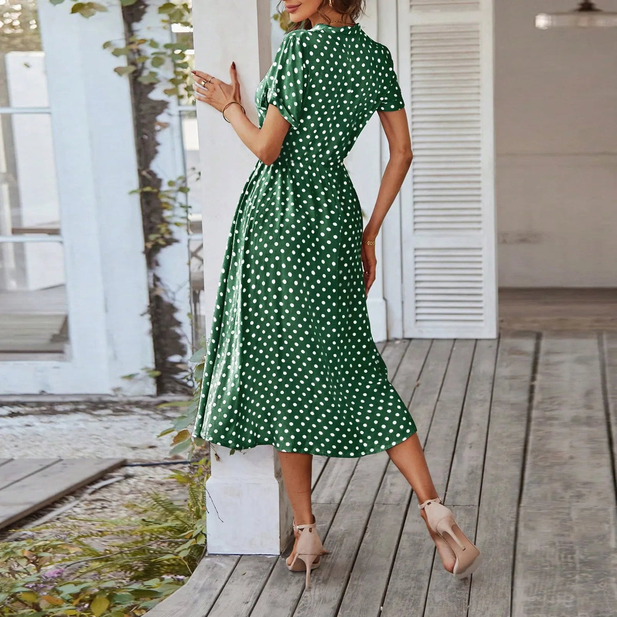 SaneShoppe - Women'S Button Printed Maxi Dress Drawstring Waist V - Neck Elegant Slim Casual Long Dress Summer Club Party Prom Dress