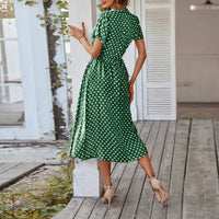 SaneShoppe - Women'S Button Printed Maxi Dress Drawstring Waist V - Neck Elegant Slim Casual Long Dress Summer Club Party Prom Dress