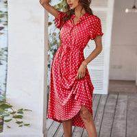SaneShoppe - Women'S Button Printed Maxi Dress Drawstring Waist V - Neck Elegant Slim Casual Long Dress Summer Club Party Prom Dress