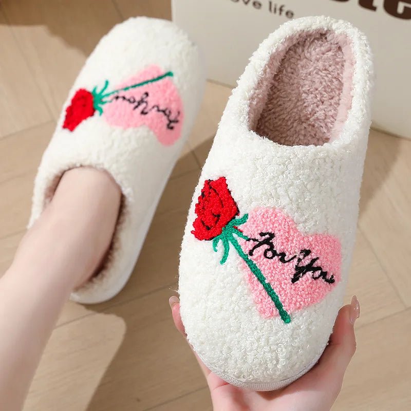 SaneShoppe-Cartoon Winter Slippers for Women, Cute Fluffy Love Flip-flops, Indoor Warm Plush Home Shoes