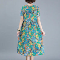 SaneShoppe-Vintage Folk Hand-Painted Spliced Midi Dress for Women - Summer Casual Loose Fit Round Neck