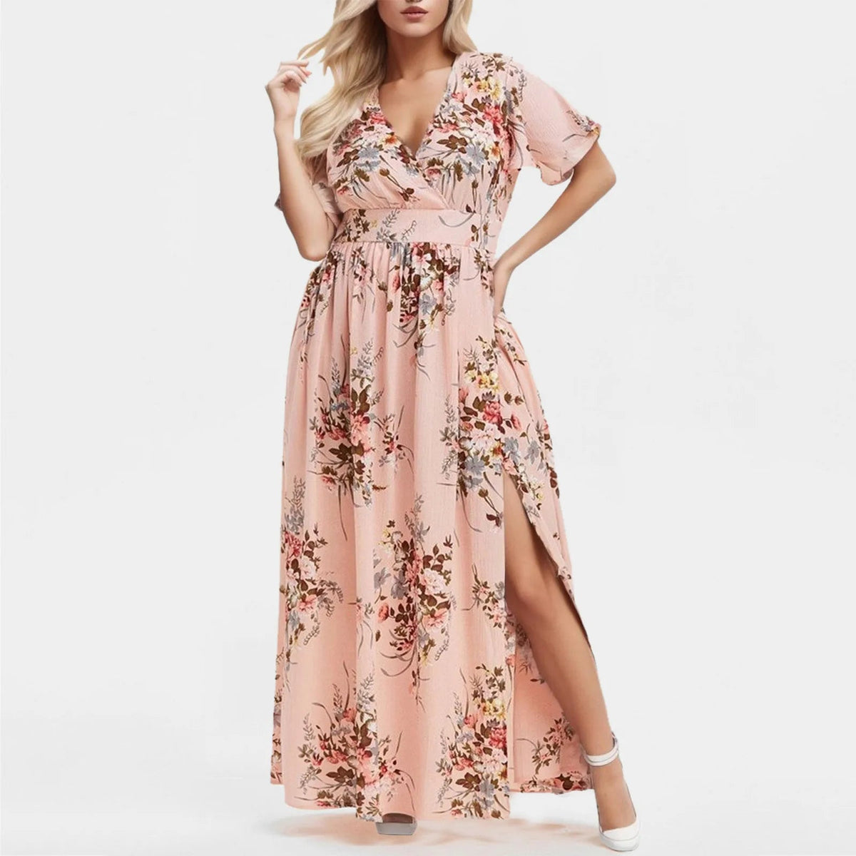SaneShoppe - Women's Dress Plus Size Short Sleeve Boho Print Summer Women Floral Long Maxi Dresses A Line High Waist Loose Sundress Beachwear