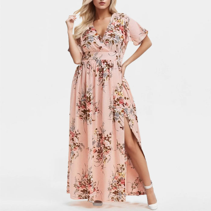 SaneShoppe - Women's Dress Plus Size Short Sleeve Boho Print Summer Women Floral Long Maxi Dresses A Line High Waist Loose Sundress Beachwear
