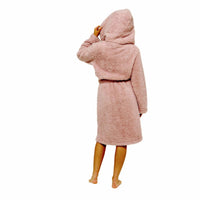 SaneShoppe - Women's Dusky Pink Teddy Fleece Hooded Robe Ultra Soft Cozy Bathrobe Winter Loungewear Pajamas for Ladies by Daisy Dreamer